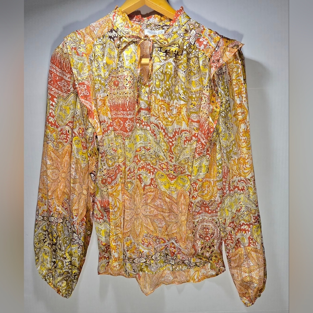 Rachel Zoe Large Floral Paisley Peasant Women's Sheer Top Boho Whimsical